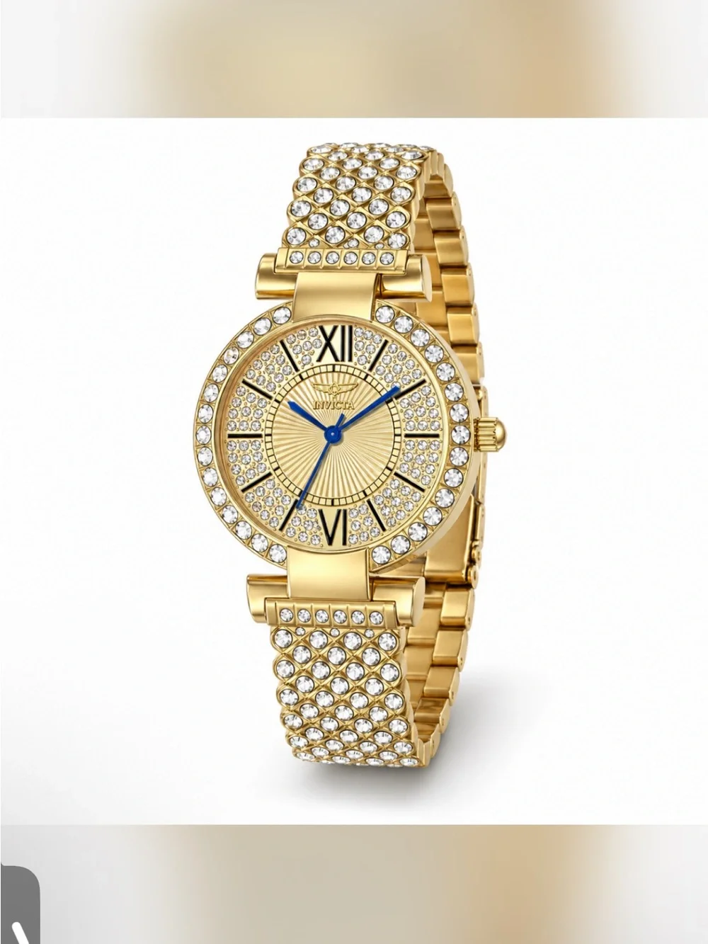 Invicta Gold Tone Crystal-Embellished Women's Watch with Blue Hands